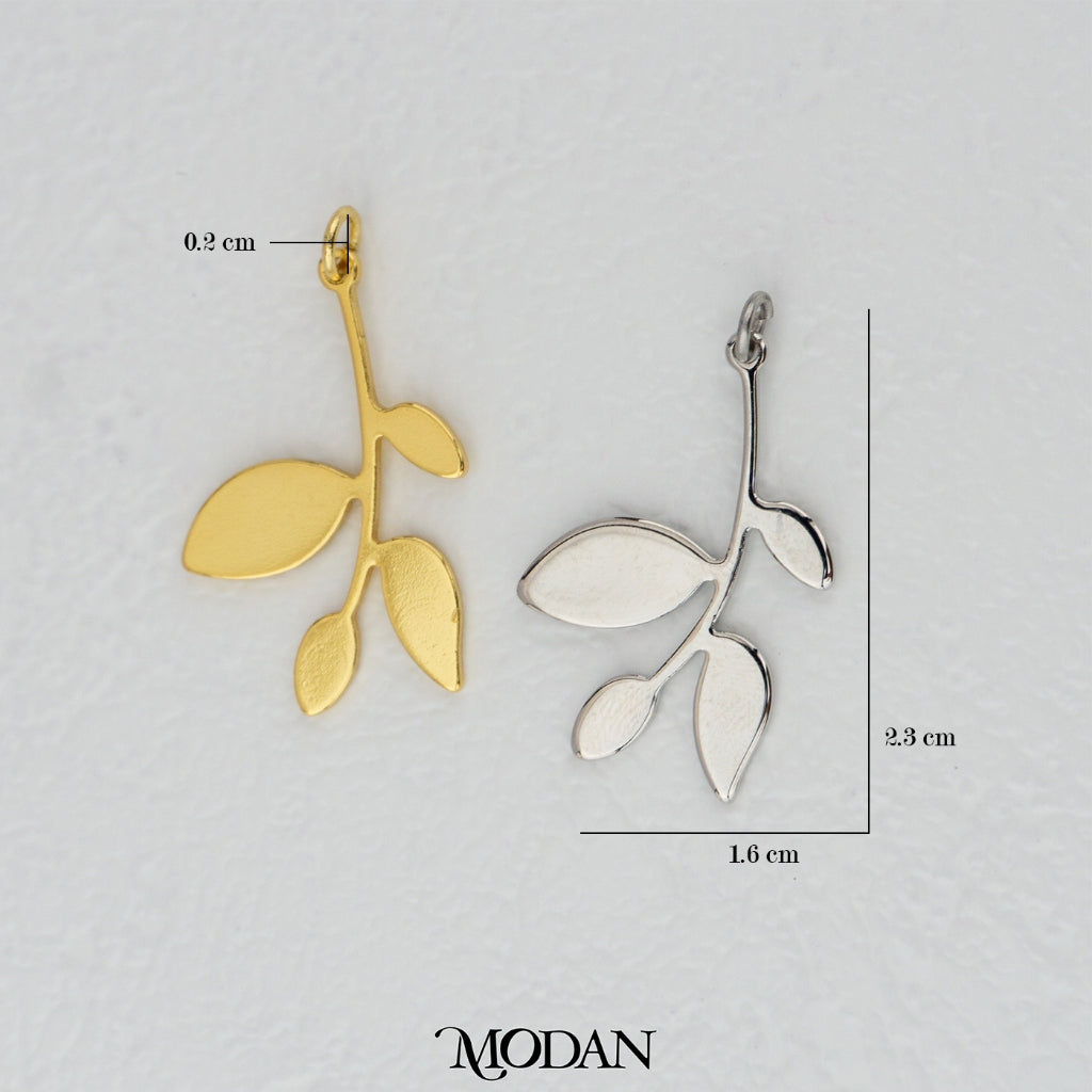 Plain Leaf Stem Charm DIY Charm Liontin Tangkai Daun Polos Hypoallergenic Gold Filled