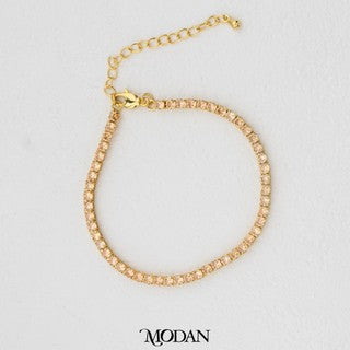 (18cm) Round Colorful Tennis Yellow Peach Bracelet with Extender Gelang Elegan Hypoallergenic Gold Filled