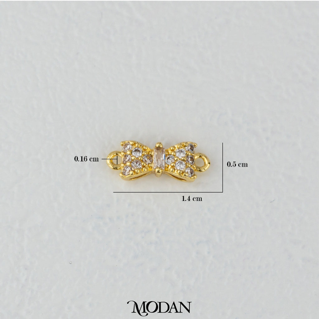 Mini Micro Paved Ribbon Bow DIY Connector Liontin Pita Hypoallergenic Gold Filled