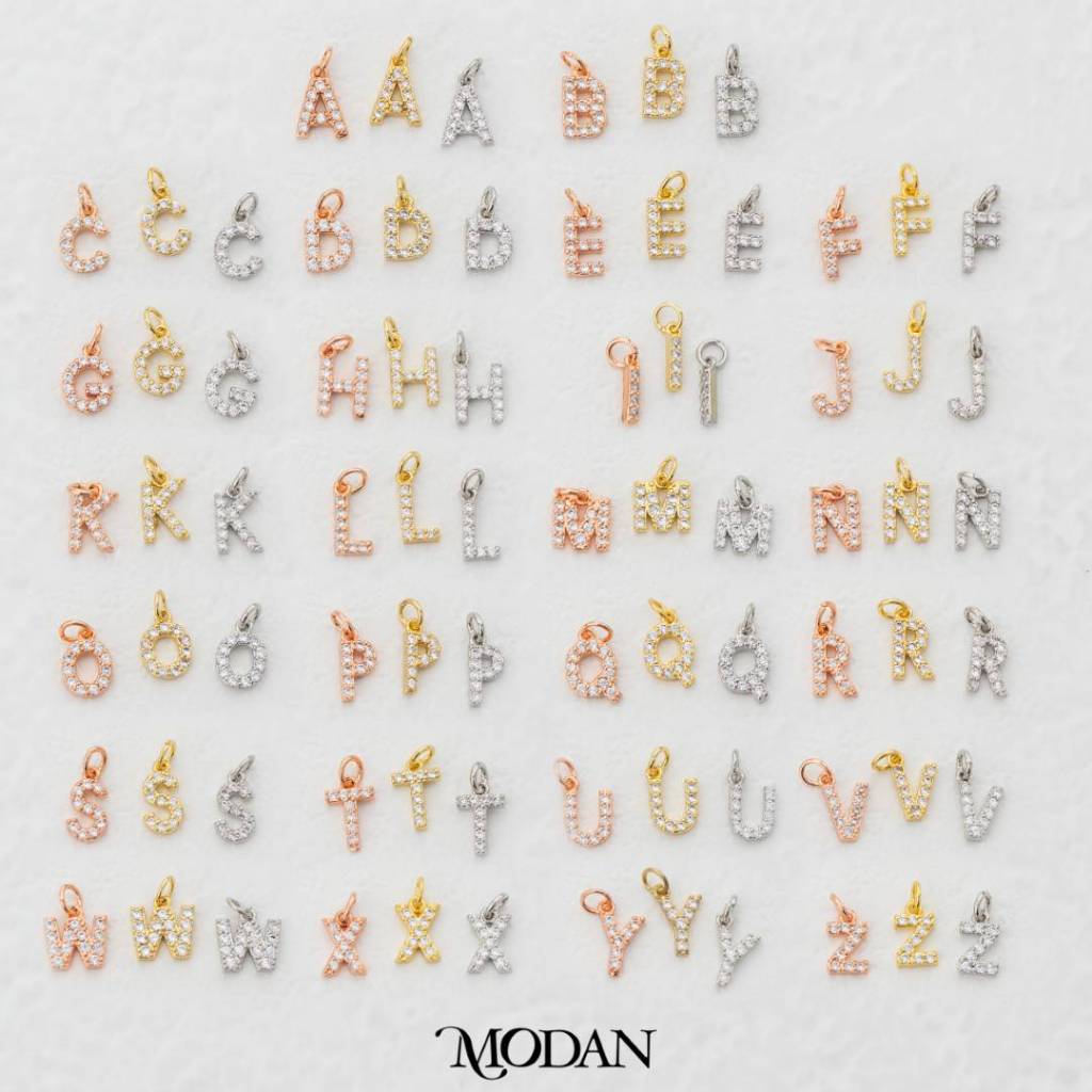 Mini Micro Paved Initial Alphabet A-Z Charm DIY Charm Liontin Kalung Gelang Huruf Abjad Berlian Pasir Hypoallergenic Gold Filled