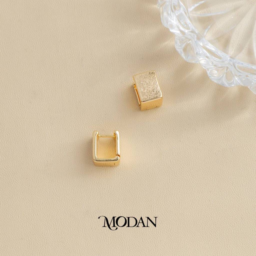 Wide Boxy Geometric Rectangular Huggies Earrings Anting Bentuk Kotak Hypoallergenic Gold Filled