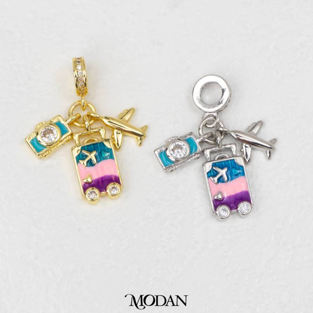 Colorful Adventure Suitcase Travel DIY Pendant Liontin Travel Hypoallergenic Gold Filled