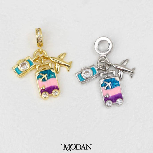 Colorful Adventure Suitcase Travel DIY Pendant Liontin Travel Hypoallergenic Gold Filled