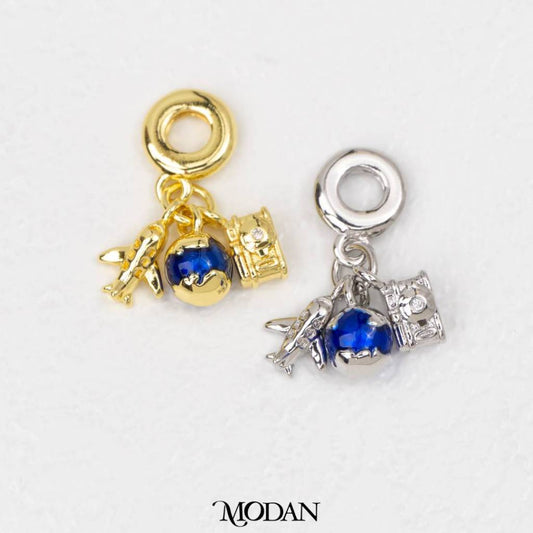 Mini Blue Adventure Travel DIY Pendant Liontin Travel Hypoallergenic Gold Filled
