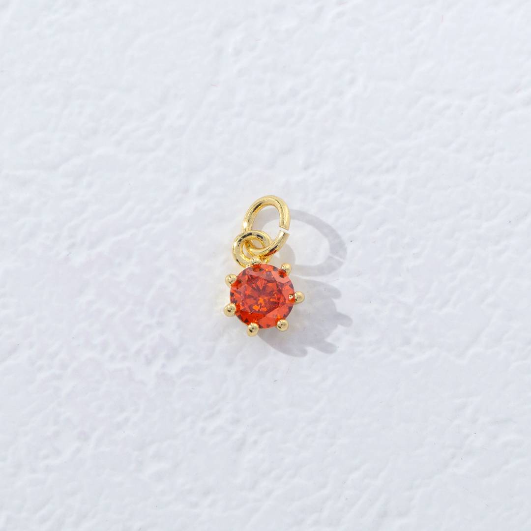 Mini Colorful Round Birthstone Charm DIY Charm Liontin Kalung Bulat 6 Sisi Bulan Lahir Warna-Warni Hypoallergenic Gold Filled