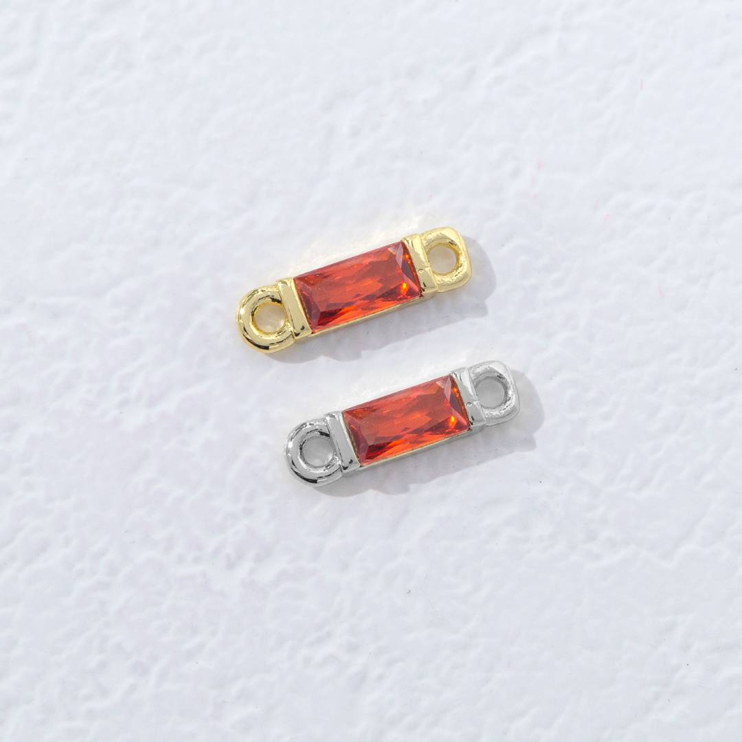Colorful Rectangular Princess Cut Birthstone DIY Connector Liontin Bulan Lahir Warna-Warni Hypoallergenic Gold Filled