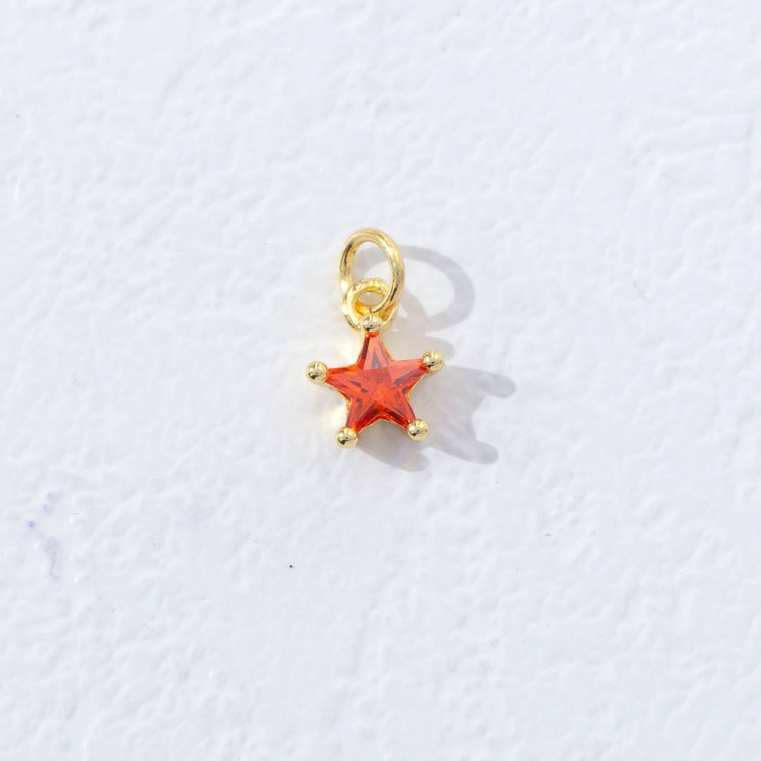 Mini Colorful Star Birthstone Charm DIY Charm Liontin Kalung Bintang Polos Kecil Bulan Lahir Warna-Warni Hypoallergenic Gold Filled