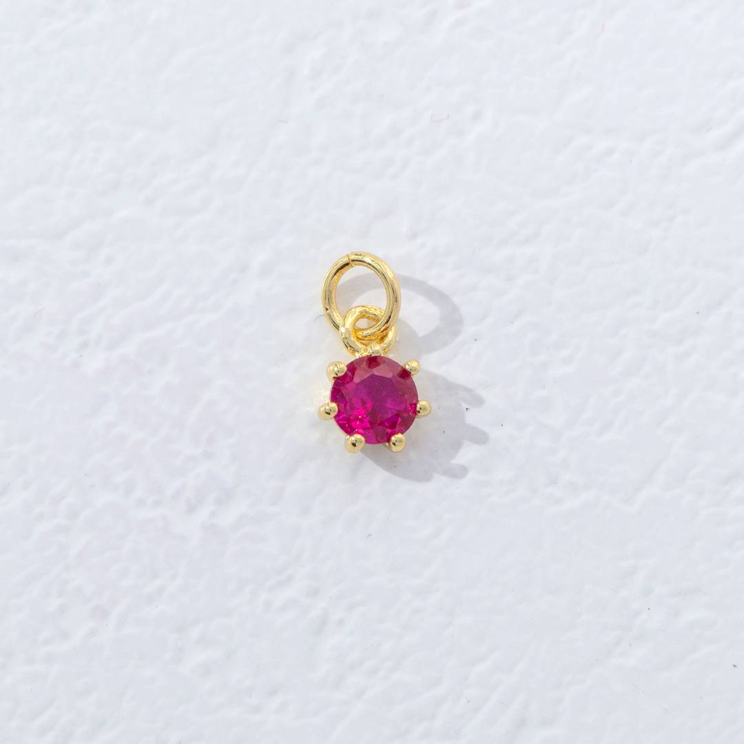 Mini Colorful Round Birthstone Charm DIY Charm Liontin Kalung Bulat 6 Sisi Bulan Lahir Warna-Warni Hypoallergenic Gold Filled