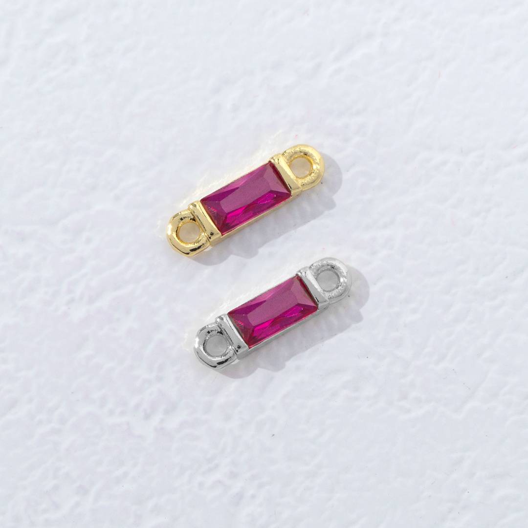 Colorful Rectangular Princess Cut Birthstone DIY Connector Liontin Bulan Lahir Warna-Warni Hypoallergenic Gold Filled