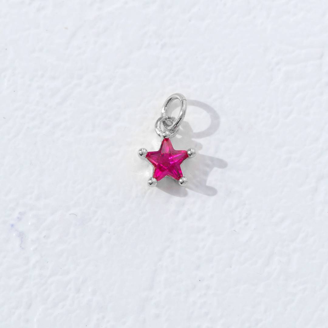 Mini Colorful Star Birthstone Charm DIY Charm Liontin Kalung Bintang Polos Kecil Bulan Lahir Warna-Warni Hypoallergenic Gold Filled