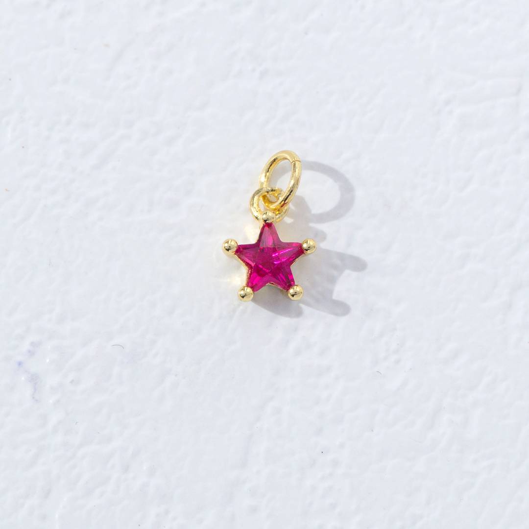 Mini Colorful Star Birthstone Charm DIY Charm Liontin Kalung Bintang Polos Kecil Bulan Lahir Warna-Warni Hypoallergenic Gold Filled