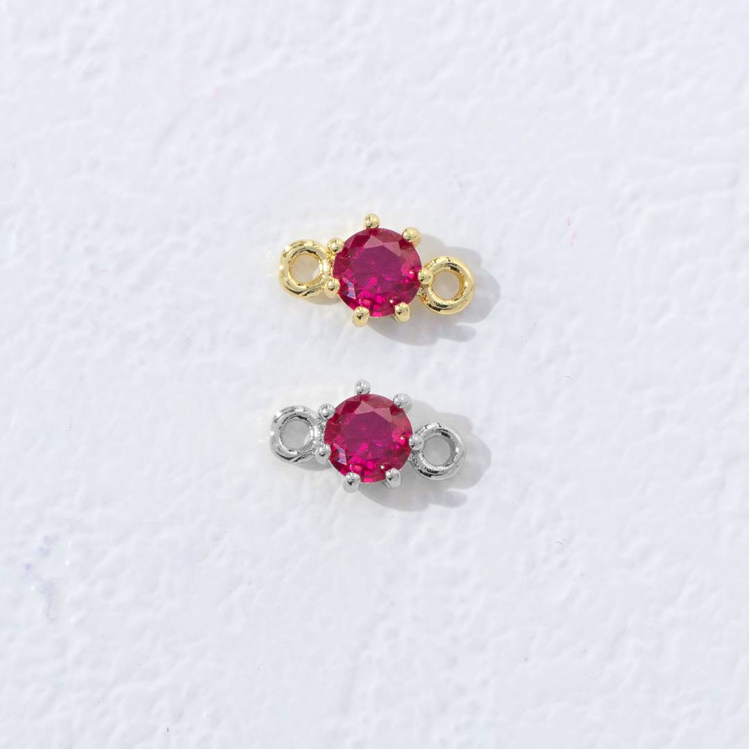 Colorful Round Birthstone DIY Connector Liontin Bulan Lahir Warna-Warni Hypoallergenic Gold Filled