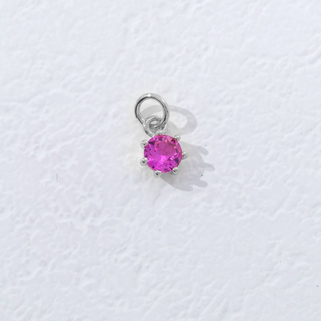 Mini Colorful Round Birthstone Charm DIY Charm Liontin Kalung Bulat 6 Sisi Bulan Lahir Warna-Warni Hypoallergenic Gold Filled