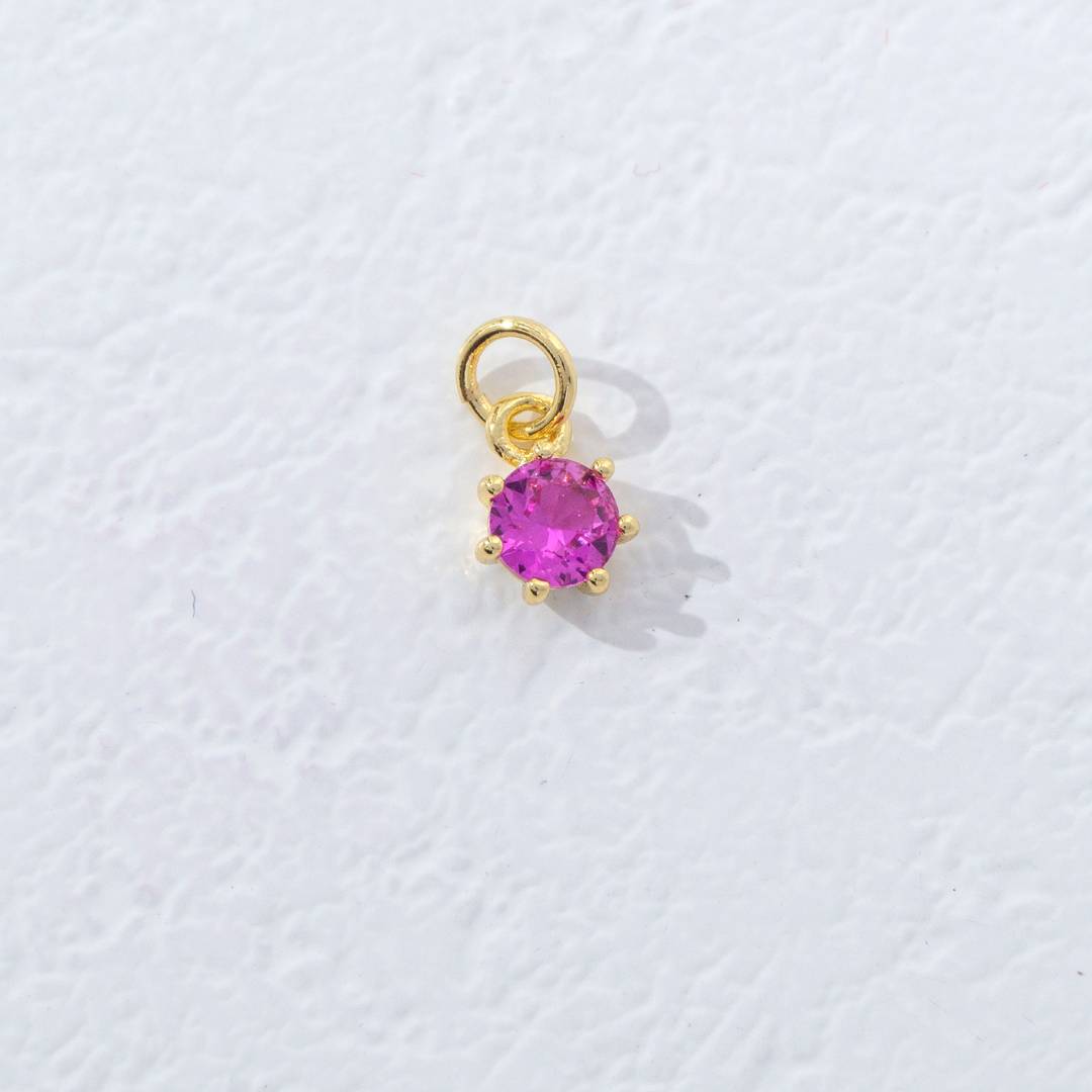 Mini Colorful Round Birthstone Charm DIY Charm Liontin Kalung Bulat 6 Sisi Bulan Lahir Warna-Warni Hypoallergenic Gold Filled