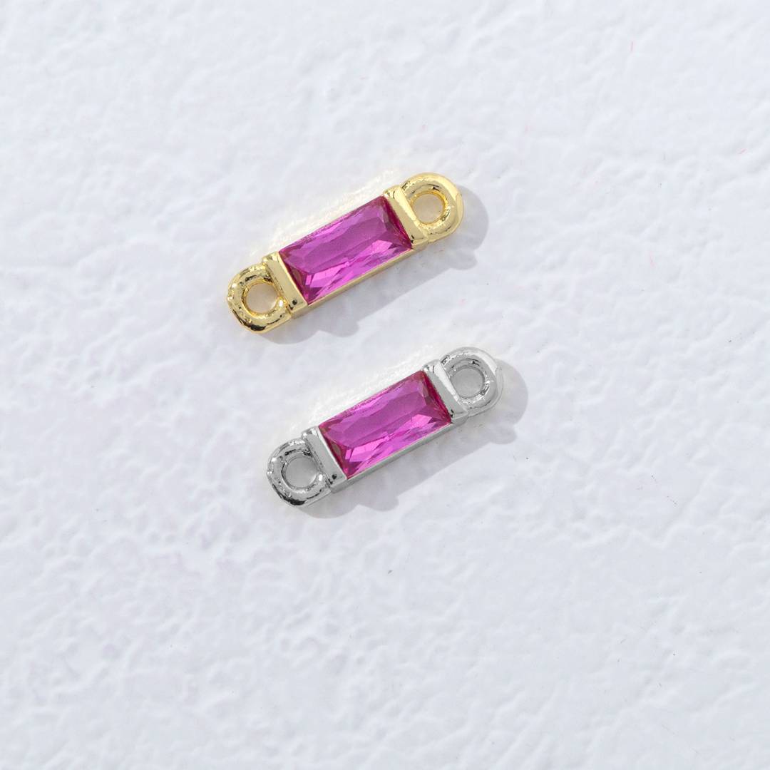 Colorful Rectangular Princess Cut Birthstone DIY Connector Liontin Bulan Lahir Warna-Warni Hypoallergenic Gold Filled