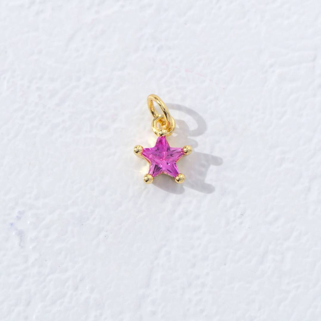 Mini Colorful Star Birthstone Charm DIY Charm Liontin Kalung Bintang Polos Kecil Bulan Lahir Warna-Warni Hypoallergenic Gold Filled