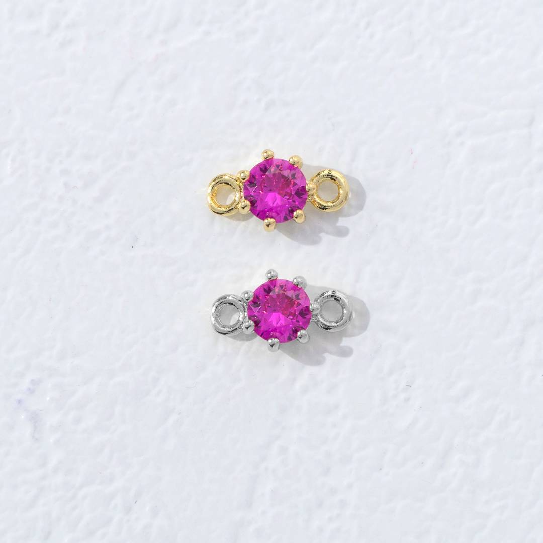 Colorful Round Birthstone DIY Connector Liontin Bulan Lahir Warna-Warni Hypoallergenic Gold Filled
