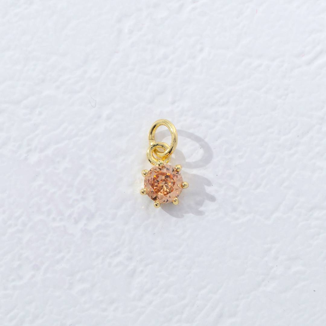 Mini Colorful Round Birthstone Charm DIY Charm Liontin Kalung Bulat 6 Sisi Bulan Lahir Warna-Warni Hypoallergenic Gold Filled