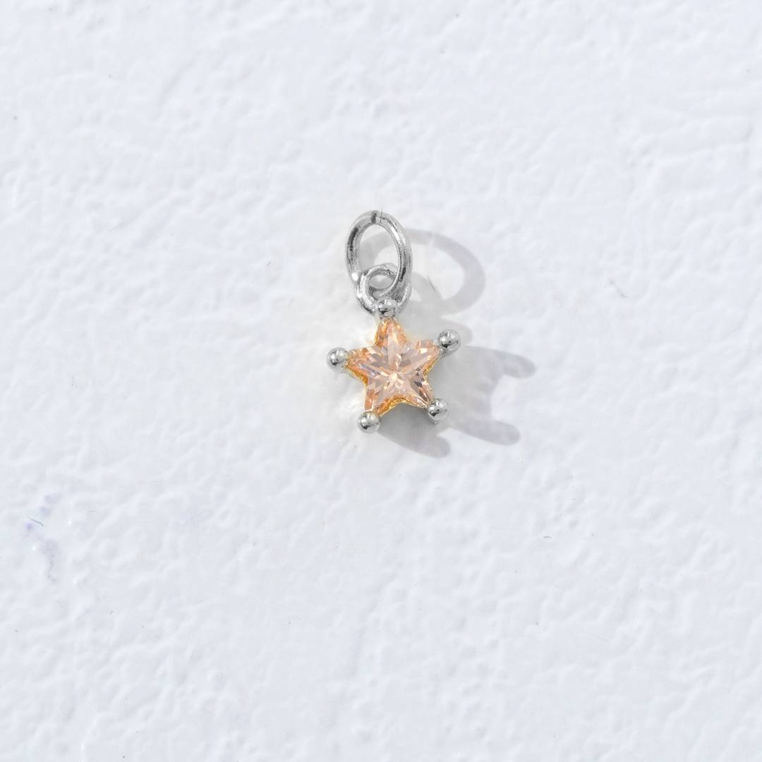 Mini Colorful Star Birthstone Charm DIY Charm Liontin Kalung Bintang Polos Kecil Bulan Lahir Warna-Warni Hypoallergenic Gold Filled