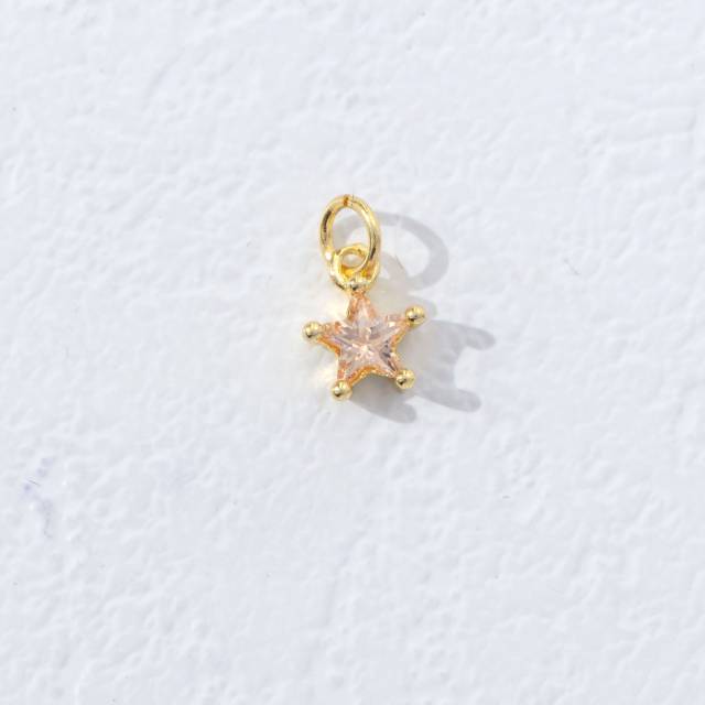 Mini Colorful Star Birthstone Charm DIY Charm Liontin Kalung Bintang Polos Kecil Bulan Lahir Warna-Warni Hypoallergenic Gold Filled