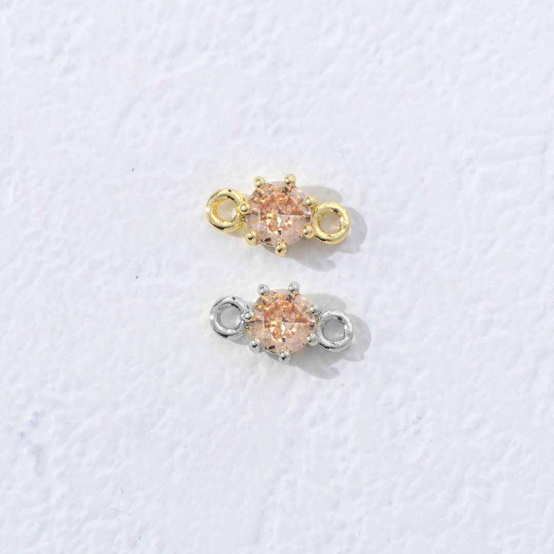 Colorful Round Birthstone DIY Connector Liontin Bulan Lahir Warna-Warni Hypoallergenic Gold Filled