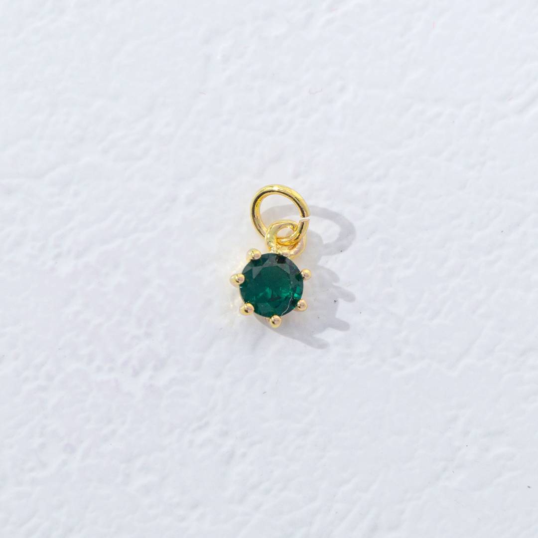Mini Colorful Round Birthstone Charm DIY Charm Liontin Kalung Bulat 6 Sisi Bulan Lahir Warna-Warni Hypoallergenic Gold Filled