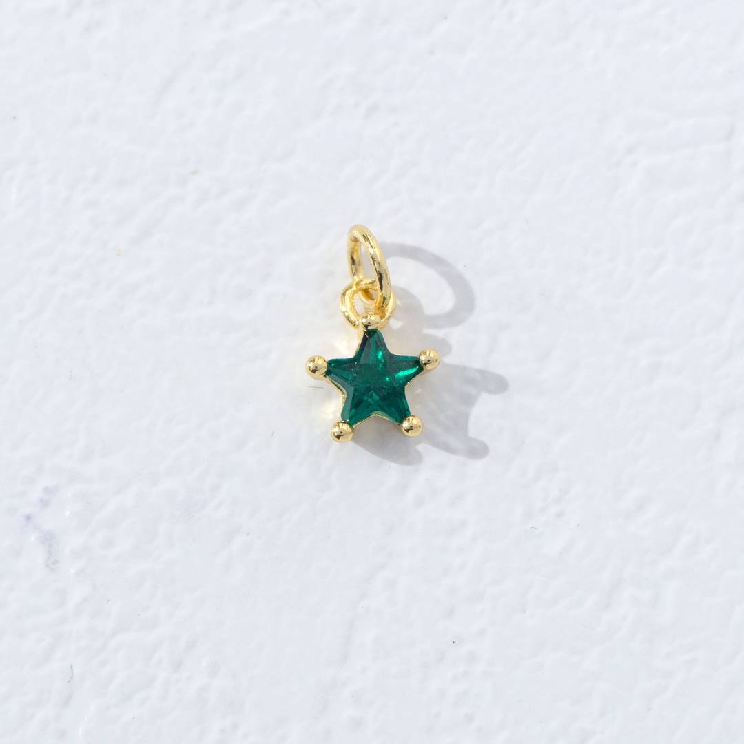 Mini Colorful Star Birthstone Charm DIY Charm Liontin Kalung Bintang Polos Kecil Bulan Lahir Warna-Warni Hypoallergenic Gold Filled