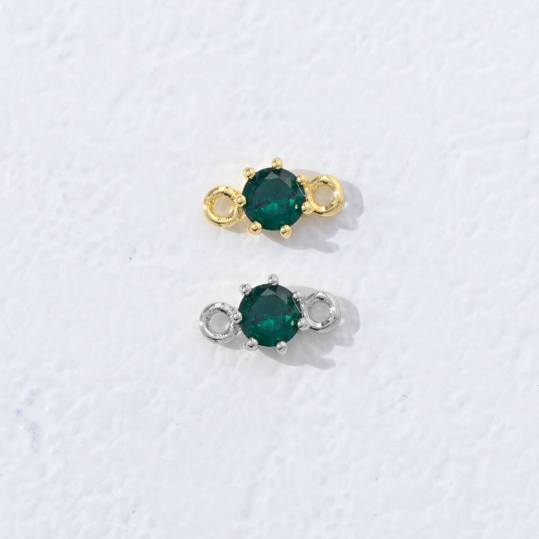 Colorful Round Birthstone DIY Connector Liontin Bulan Lahir Warna-Warni Hypoallergenic Gold Filled