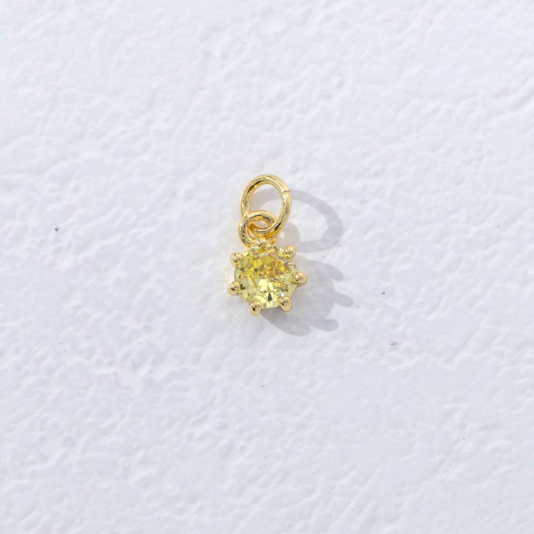 Mini Colorful Round Birthstone Charm DIY Charm Liontin Kalung Bulat 6 Sisi Bulan Lahir Warna-Warni Hypoallergenic Gold Filled