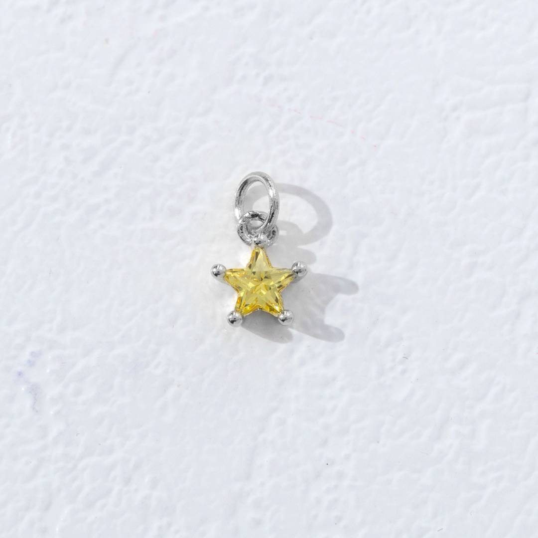 Mini Colorful Star Birthstone Charm DIY Charm Liontin Kalung Bintang Polos Kecil Bulan Lahir Warna-Warni Hypoallergenic Gold Filled