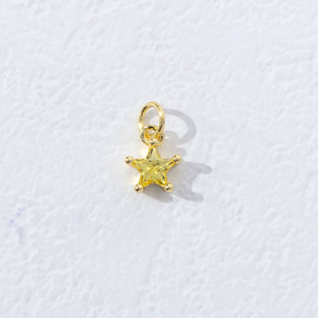 Mini Colorful Star Birthstone Charm DIY Charm Liontin Kalung Bintang Polos Kecil Bulan Lahir Warna-Warni Hypoallergenic Gold Filled