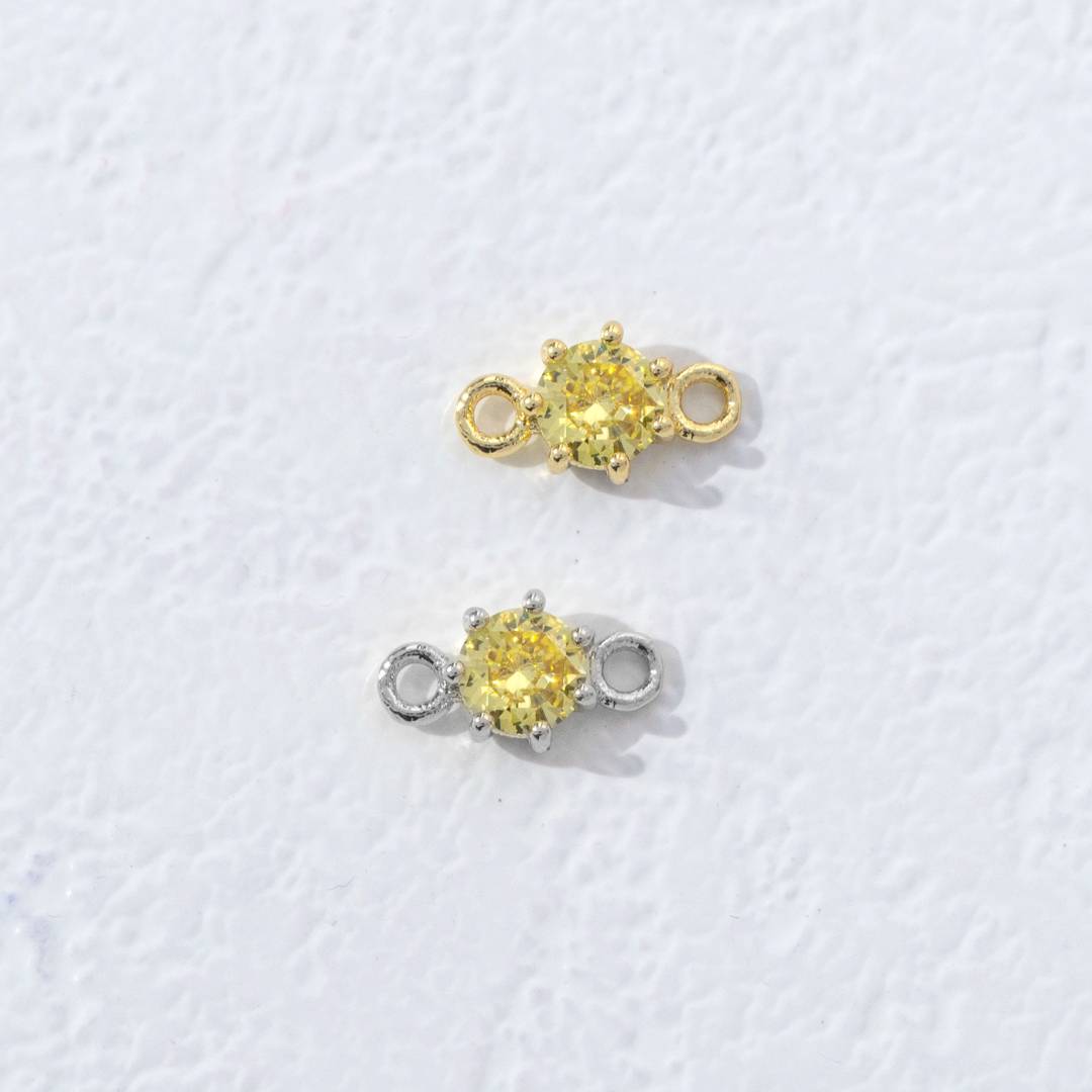 Colorful Round Birthstone DIY Connector Liontin Bulan Lahir Warna-Warni Hypoallergenic Gold Filled