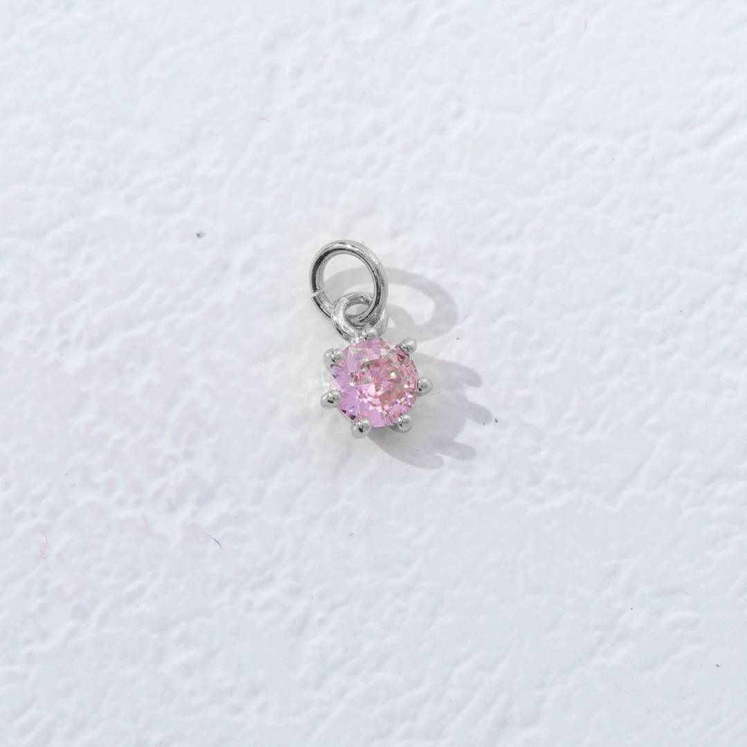 Mini Colorful Round Birthstone Charm DIY Charm Liontin Kalung Bulat 6 Sisi Bulan Lahir Warna-Warni Hypoallergenic Gold Filled