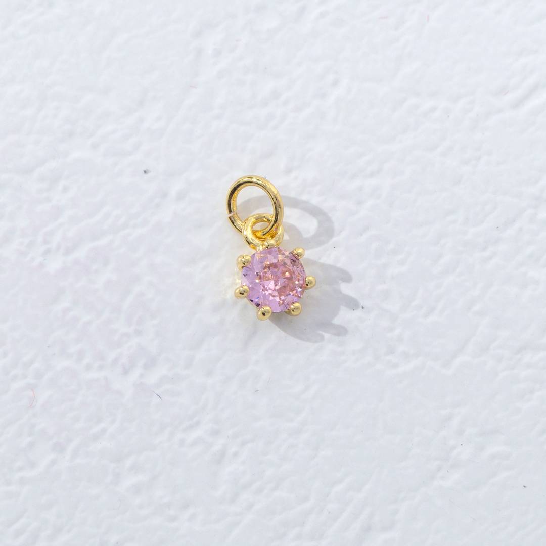 Mini Colorful Round Birthstone Charm DIY Charm Liontin Kalung Bulat 6 Sisi Bulan Lahir Warna-Warni Hypoallergenic Gold Filled
