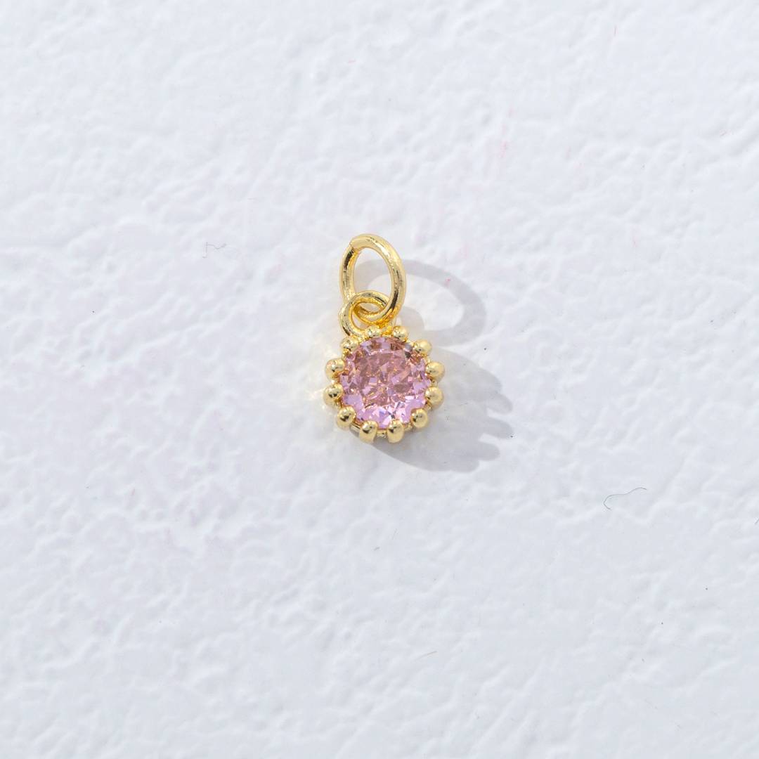 Mini Colorful Birthstone Charm DIY Charm Liontin Kalung Bulan Lahir Bulat 12 Sisi Hypoallergenic Gold Filled