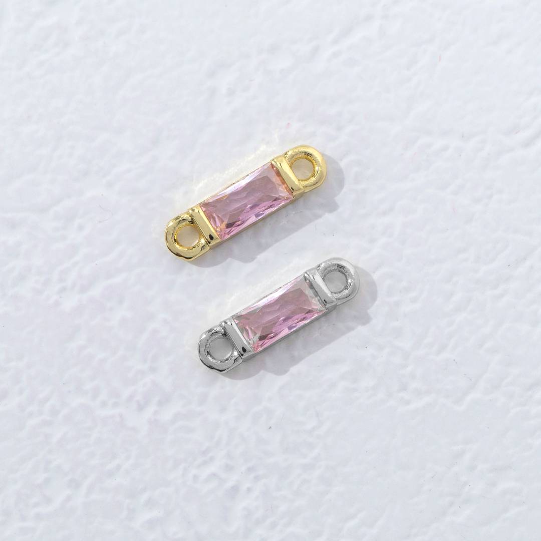 Colorful Rectangular Princess Cut Birthstone DIY Connector Liontin Bulan Lahir Warna-Warni Hypoallergenic Gold Filled