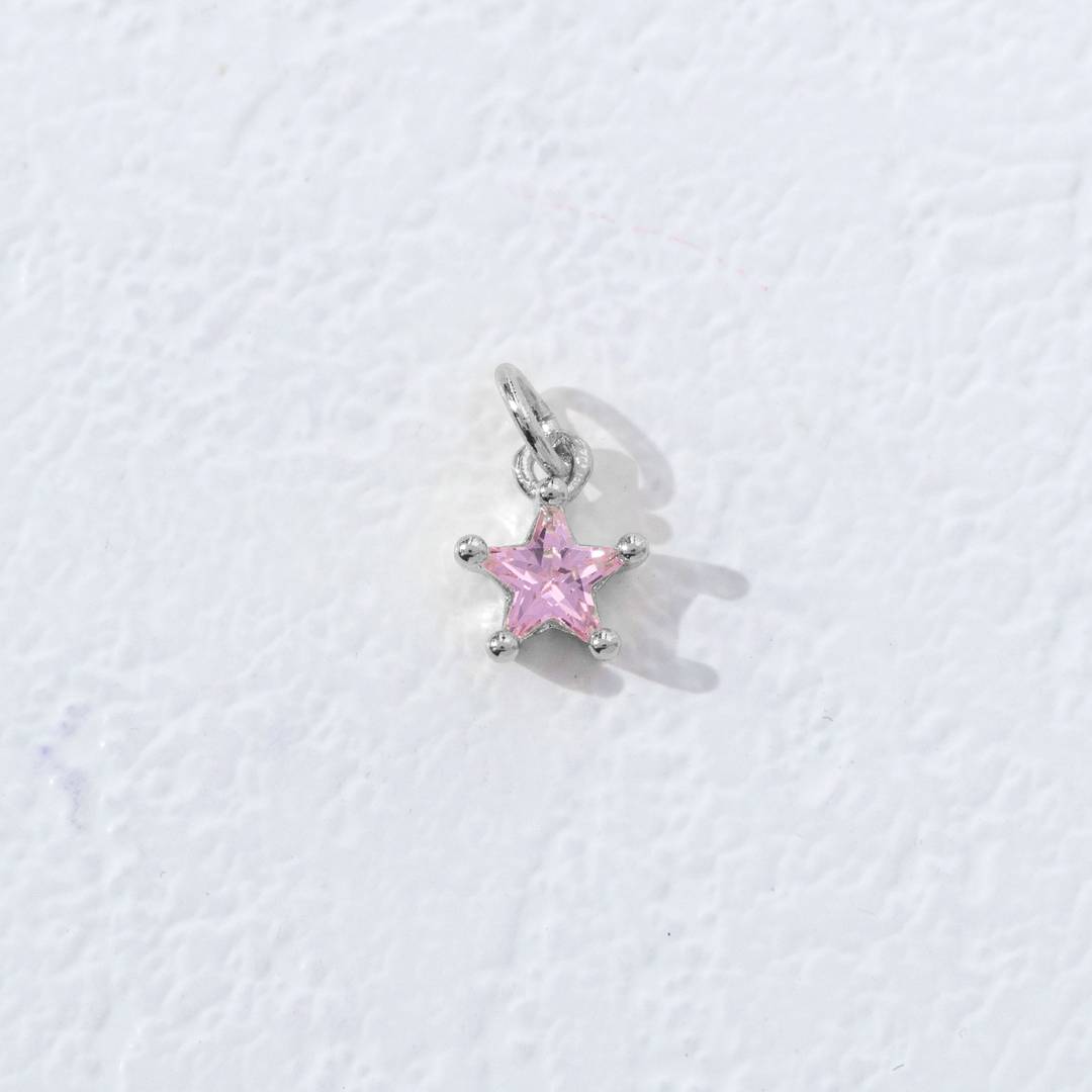 Mini Colorful Star Birthstone Charm DIY Charm Liontin Kalung Bintang Polos Kecil Bulan Lahir Warna-Warni Hypoallergenic Gold Filled