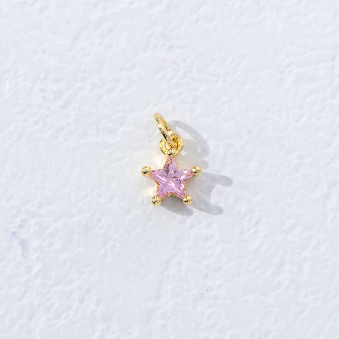 Mini Colorful Star Birthstone Charm DIY Charm Liontin Kalung Bintang Polos Kecil Bulan Lahir Warna-Warni Hypoallergenic Gold Filled
