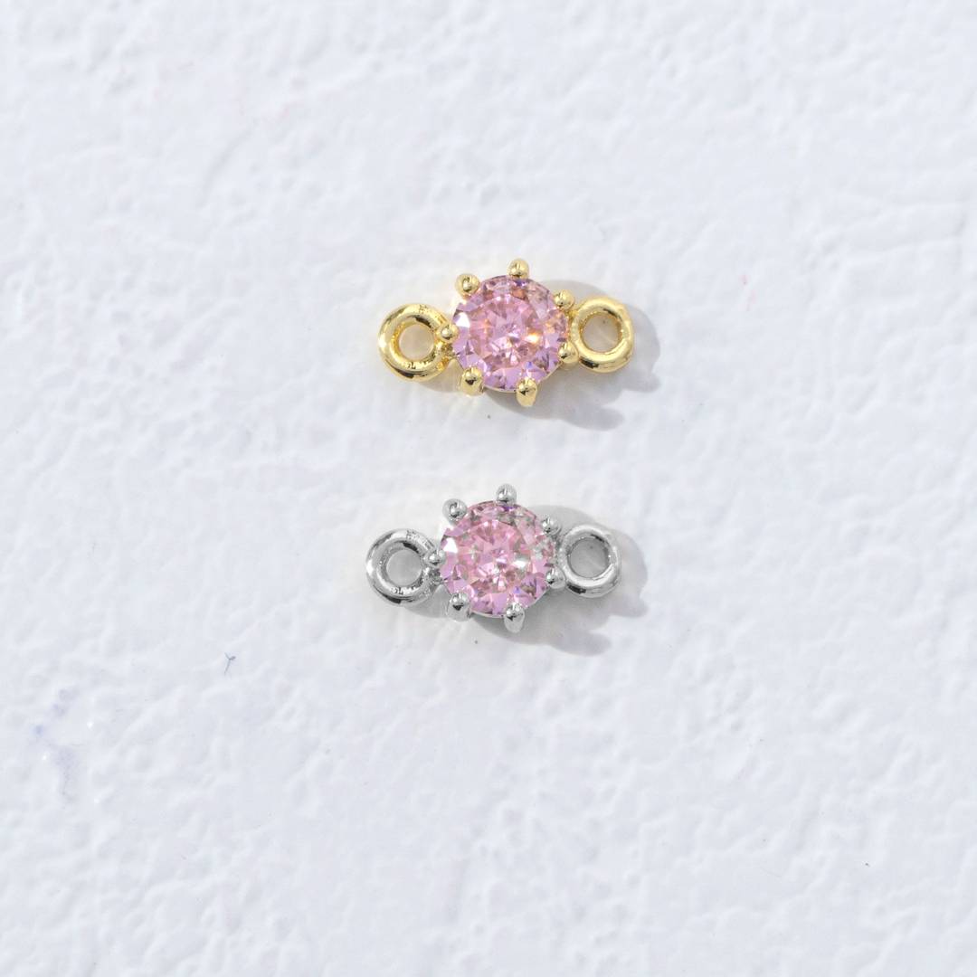 Colorful Round Birthstone DIY Connector Liontin Bulan Lahir Warna-Warni Hypoallergenic Gold Filled