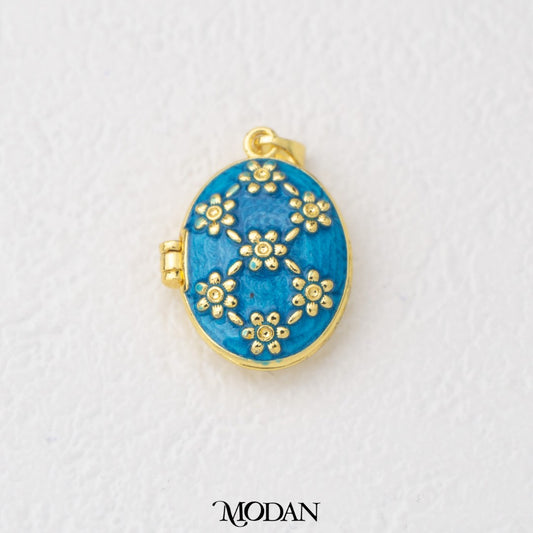 Oval Floral Style Photo Locket Enamel Pink Yellow White DIY Pendant Liontin Foto Bunga Oval Enamel Hypoallergenic Gold Filled