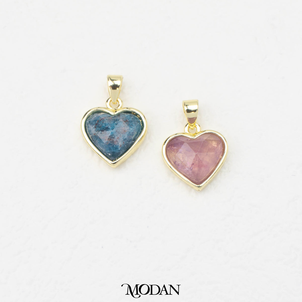 Natural Gemstones Amethyst And Blue Lapiz Heart Pendant DIY Pendant Liontin Batuan Alam Hati Love Hypoallergenic Gold Filled