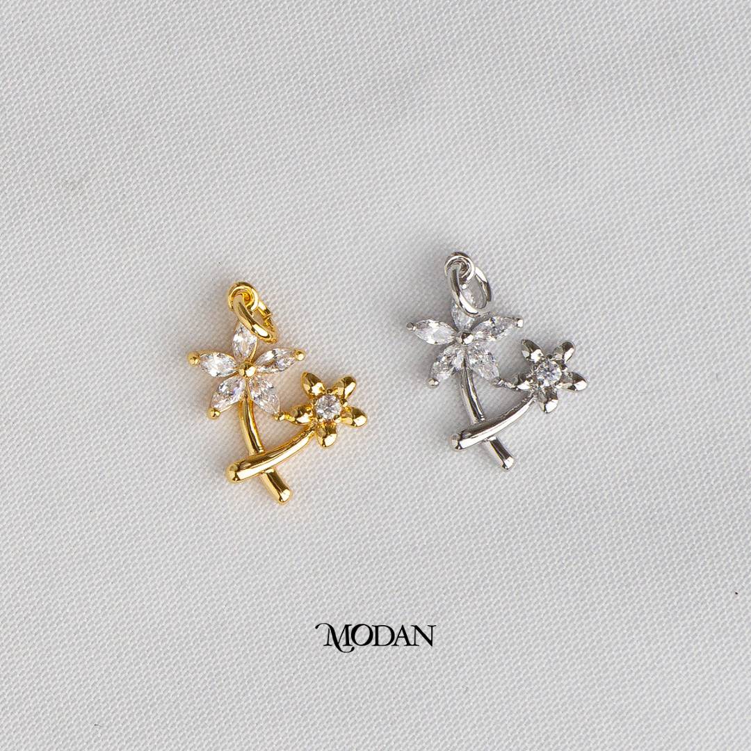 Mini Double Daisy Flower DIY Charm Liontin Bunga Daisy Hypoallergenic Gold Plated