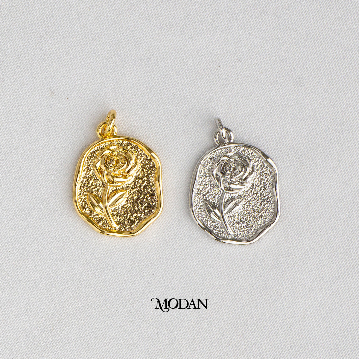 Embossed Rose Flower Irregular Plain Oval DIY Charm Liontin Bunga Mawar Hypoallergenic Gold Filled