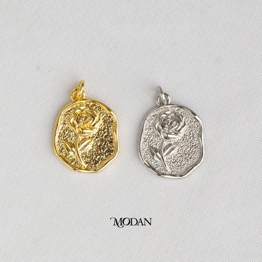 Embossed Rose Flower Irregular Plain Oval DIY Charm Liontin Bunga Mawar Hypoallergenic Gold Filled
