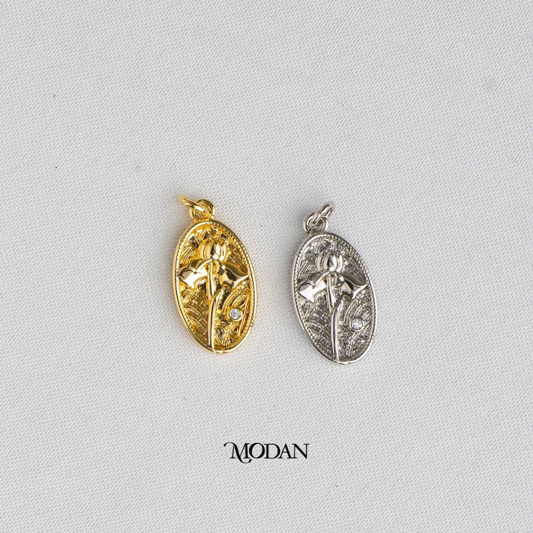 Embosses Lily Flower DIY Charm Liontin Bunga Hypoallergenic Gold Filled