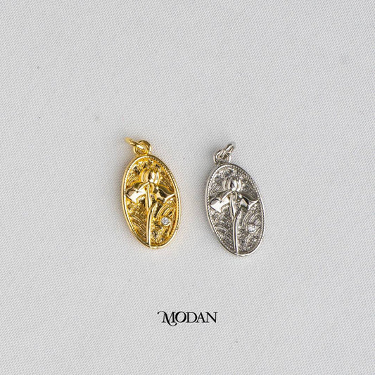 Embosses Lily Flower DIY Charm Liontin Bunga Hypoallergenic Gold Filled