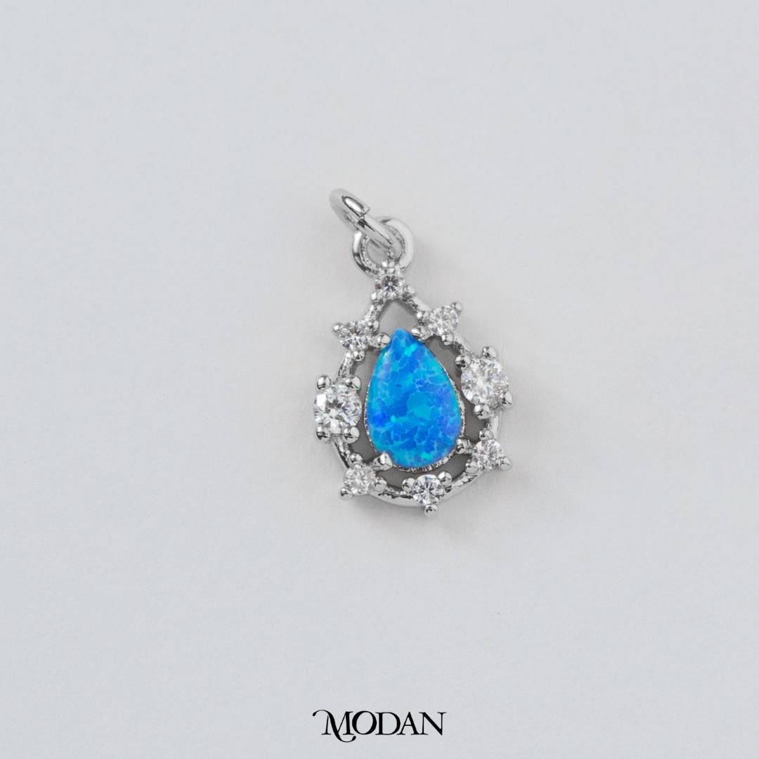 Tiny Mini Micro Paved Teardrop Charm in Opal Blue and Opal White DIY Liontin Tetes Air Mata Kecil Hypoallergenic Gold Filled