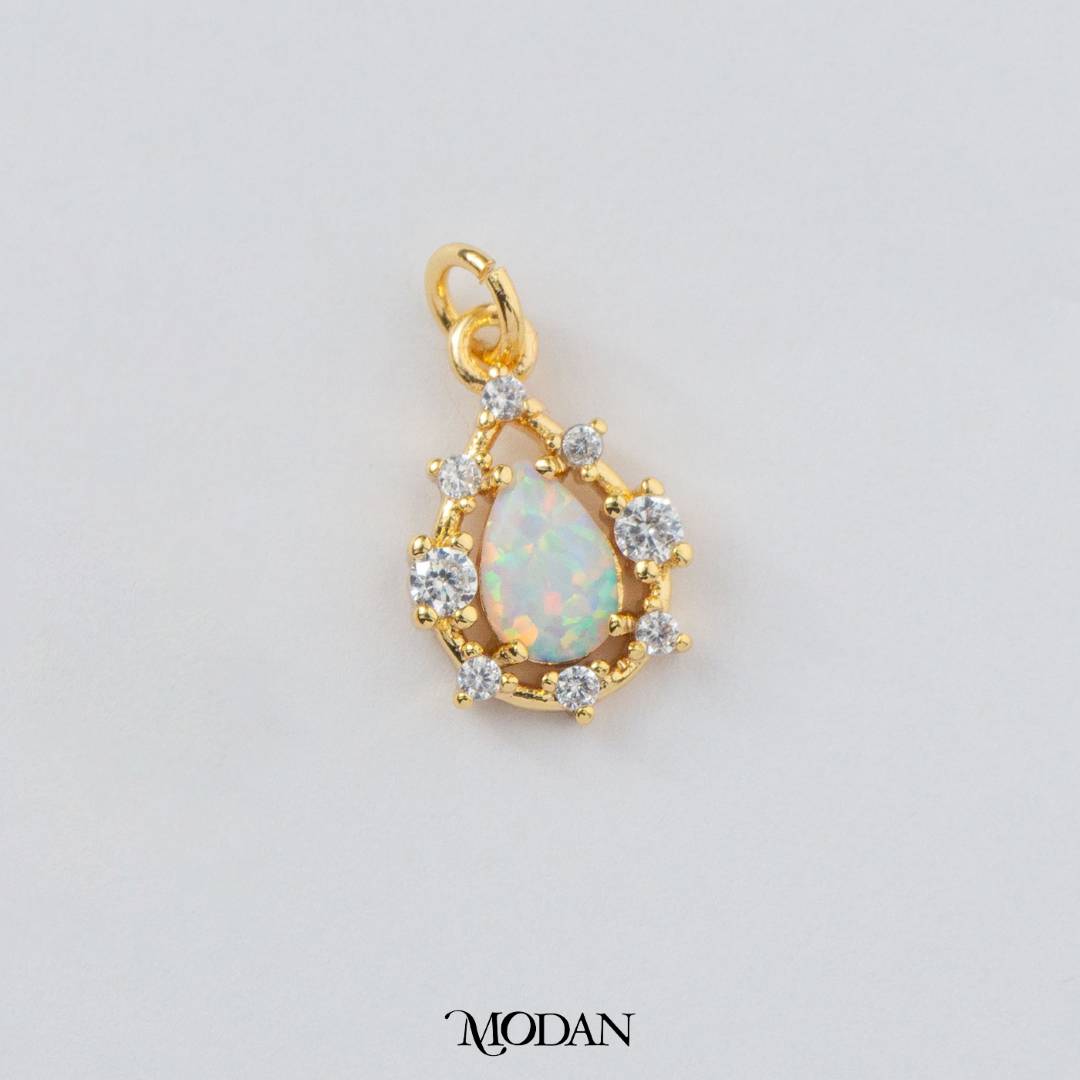 Tiny Mini Micro Paved Teardrop Charm in Opal Blue and Opal White DIY Liontin Tetes Air Mata Kecil Hypoallergenic Gold Filled