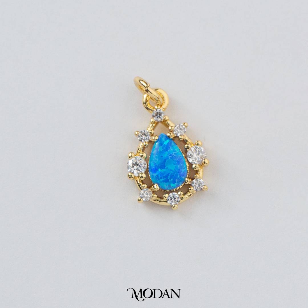 Tiny Mini Micro Paved Teardrop Charm in Opal Blue and Opal White DIY Liontin Tetes Air Mata Kecil Hypoallergenic Gold Filled