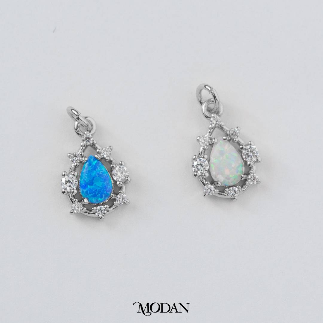 Tiny Mini Micro Paved Teardrop Charm in Opal Blue and Opal White DIY Liontin Tetes Air Mata Kecil Hypoallergenic Gold Filled
